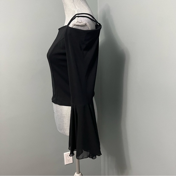 JOSEPH RIBKOFF black cold shoulder bell sleeve crop top blouse women’s size 0 - Picture 4 of 8